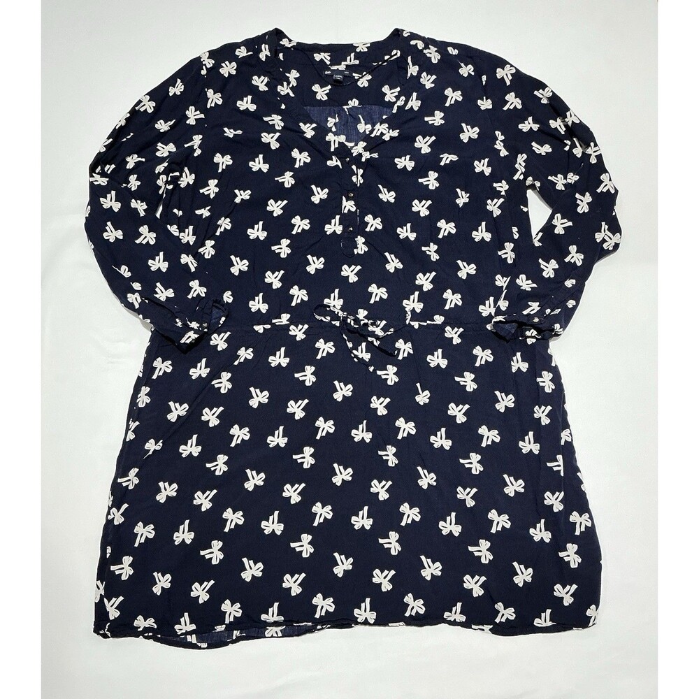Gap‎ Dress Womens XXL Navy Blue White Bows All Over Drawstring Waist Plus Size